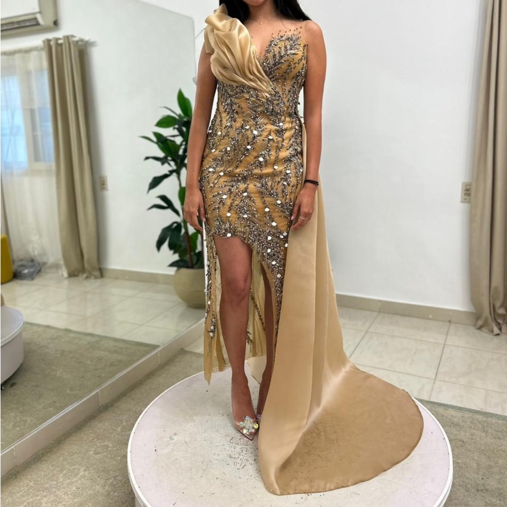 Handmade Designer Sequin Evening Gown in Gold and Silver